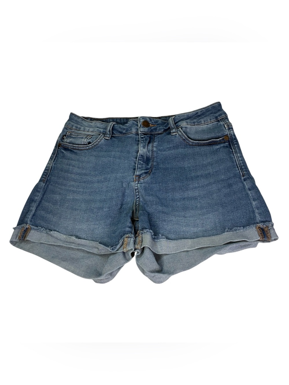 Judy Blue Mid Rise Shorts Rolled-Hem Boho Retro Stretch Light Blue Denim Medium